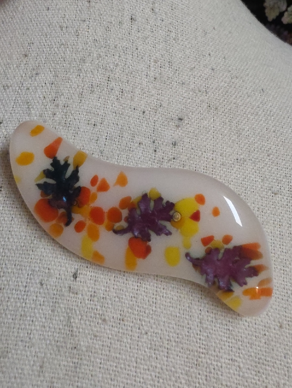 Vintage Kiln Fired Fused Art Glass Autumn Brooch
